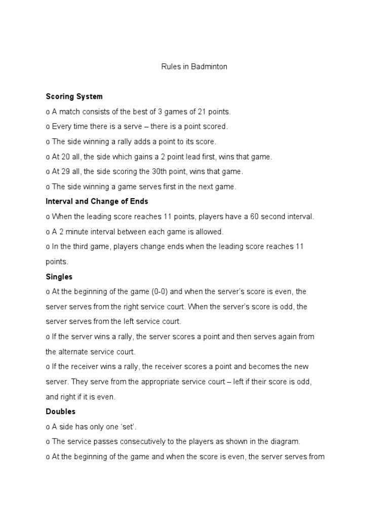 Rules In Badminton Pdf Sports