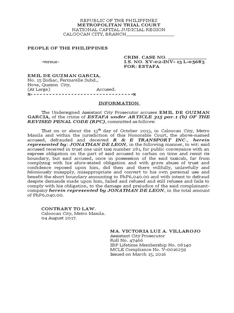 Estafa under art 315 par 1 b of the revised penal code rpc pdf