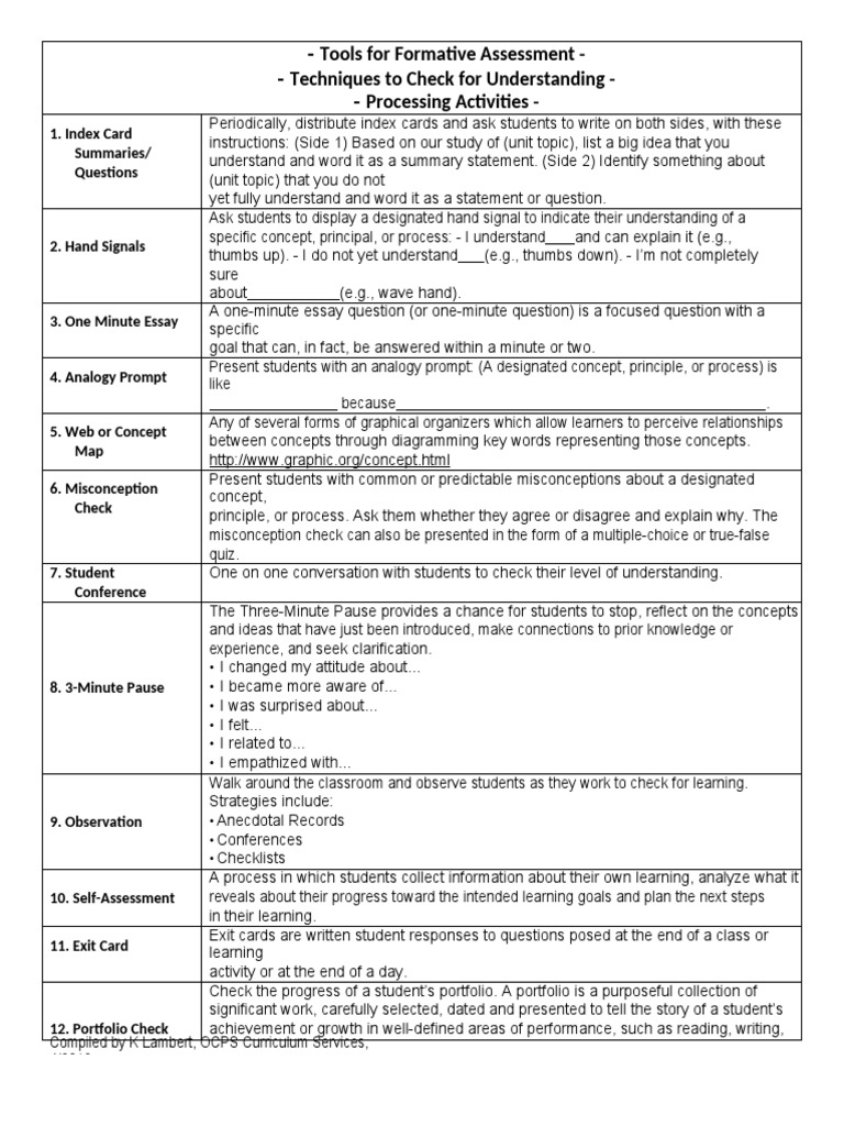 Formative Assessment Techniques | PDF | Question | Analogy