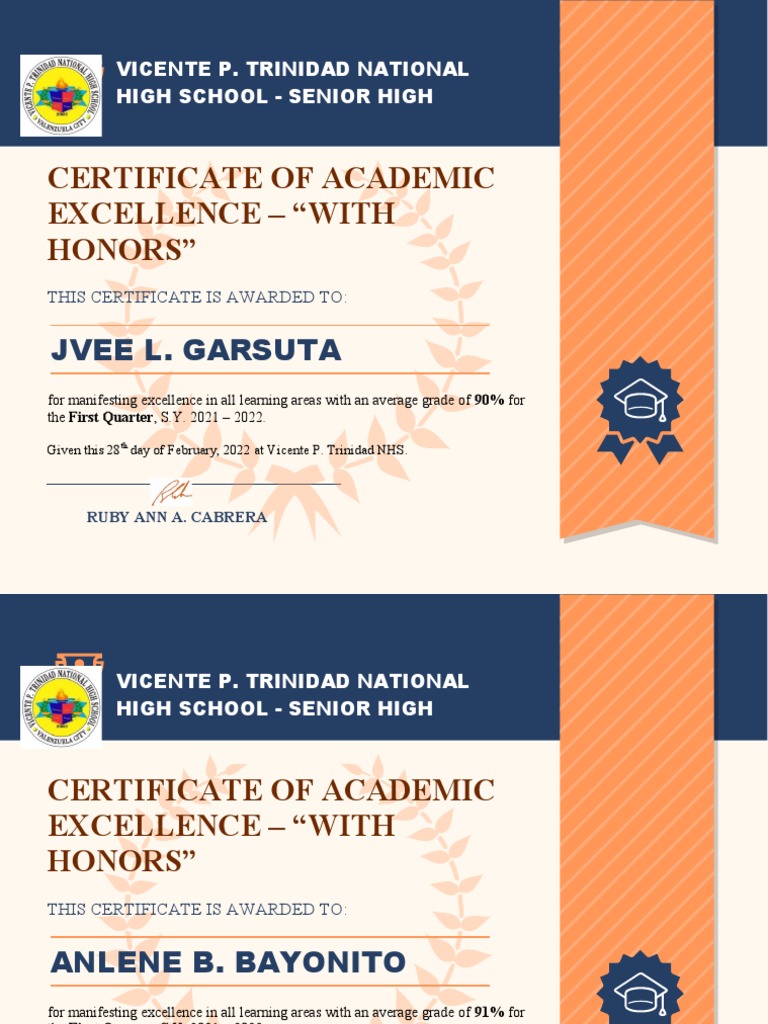 Certificate OF EXCELLENCE PDF