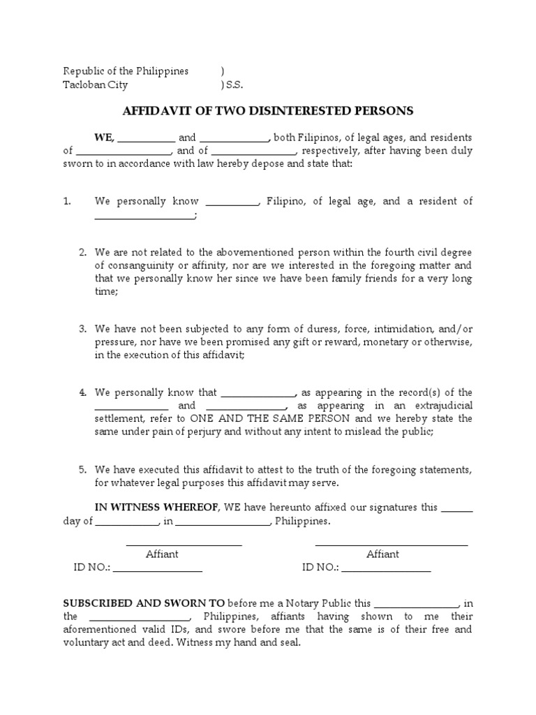 Affidavit Of Two Disinterested Persons – MVFG