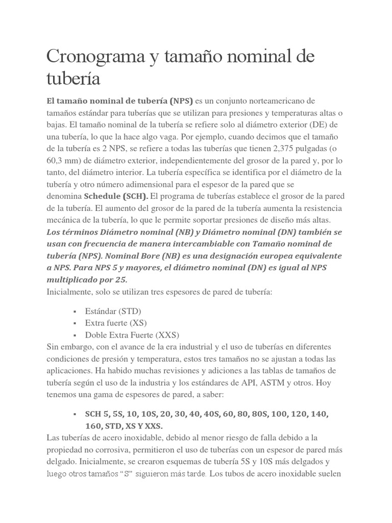 Tamaño y Schedule de Tuberías NPS | PDF | Ingeniería mecánica