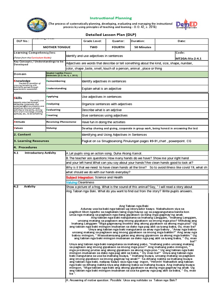 Adjective Lesson Plan for Grade 2 | PDF