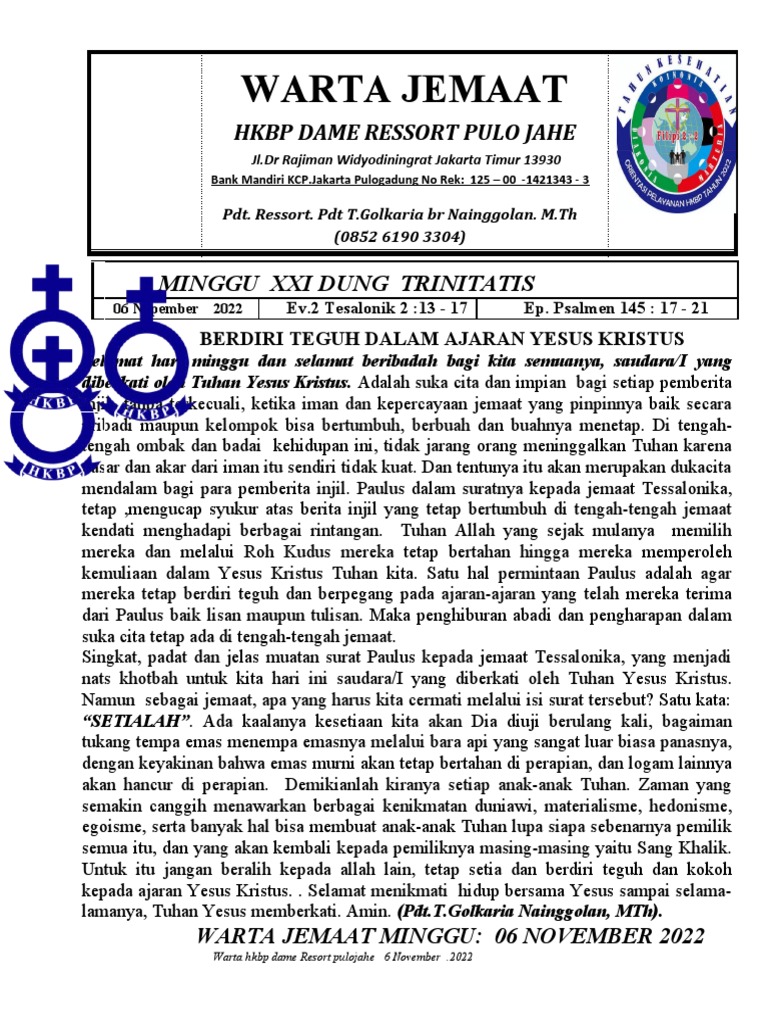 Warta Jemaat HKBP Dame Pulo Jahe | PDF | Agama & Spiritualitas