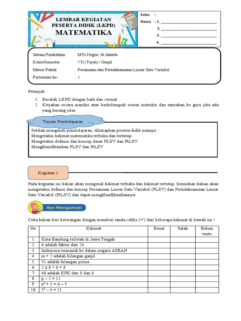 LKPD PLSV Dan PTLSV | PDF