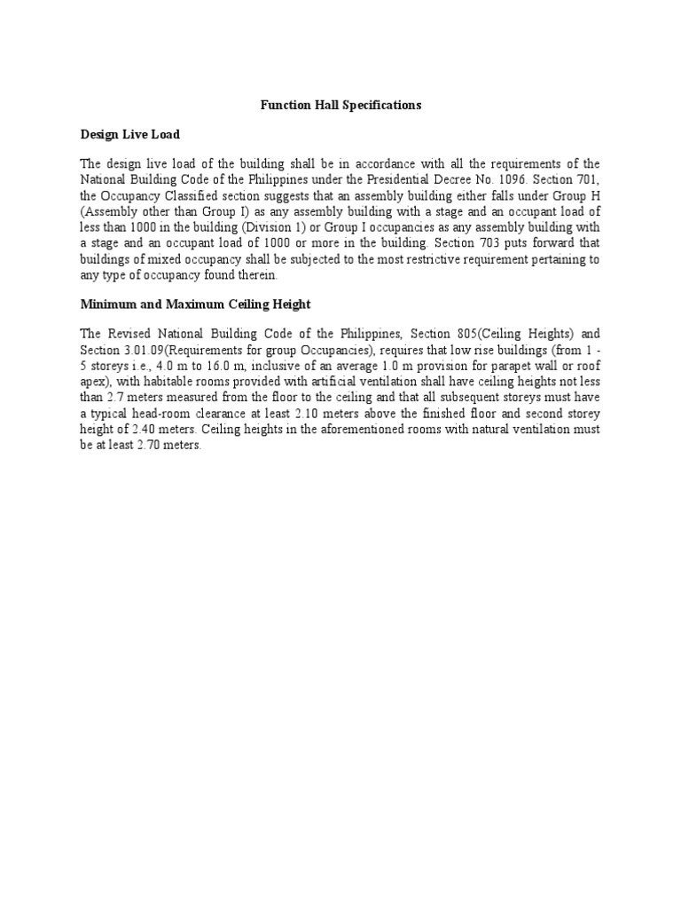 Function Hall Design Specifications | PDF
