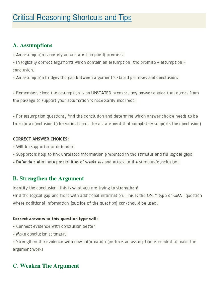 Critical Reasoning Strategies Explained | PDF | Argument | Logical ...