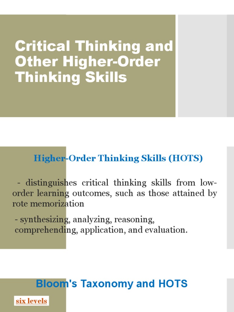 Critical Thinking and Other Higher-Order Thinking Skills-SLAC | PDF