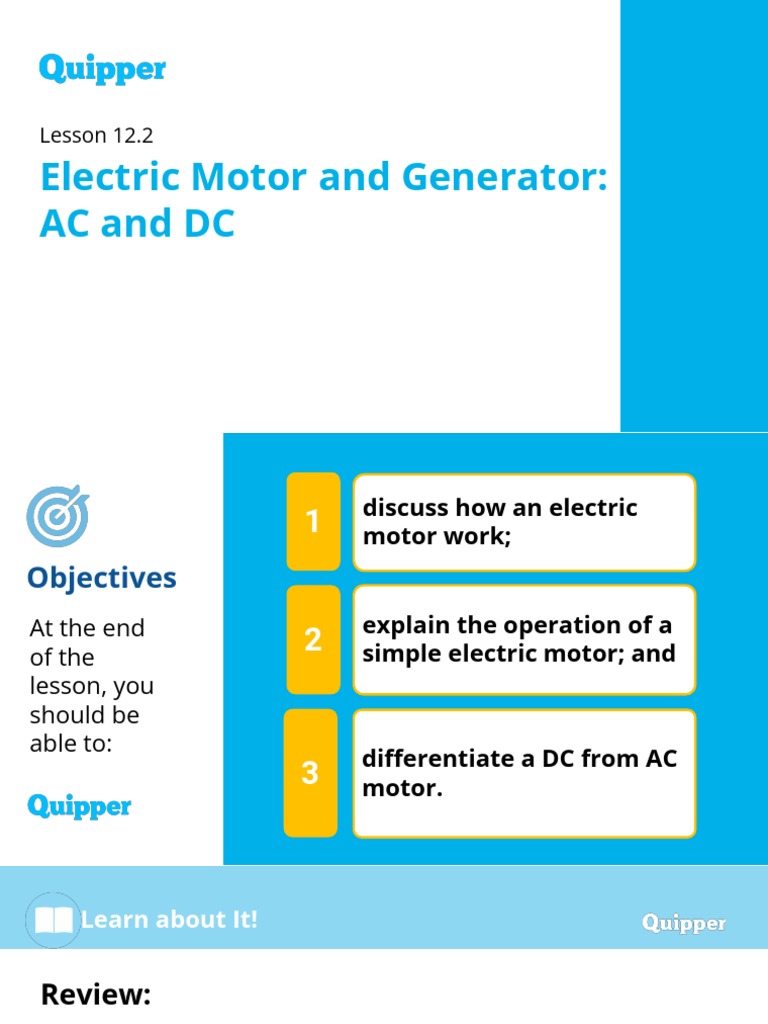 Science 10 12.2 Electric Motor and Generators PDF Electric