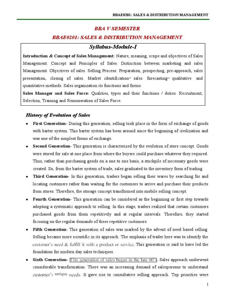 Sales and Distribution Full Class Notes Detailed Version, GLA ...