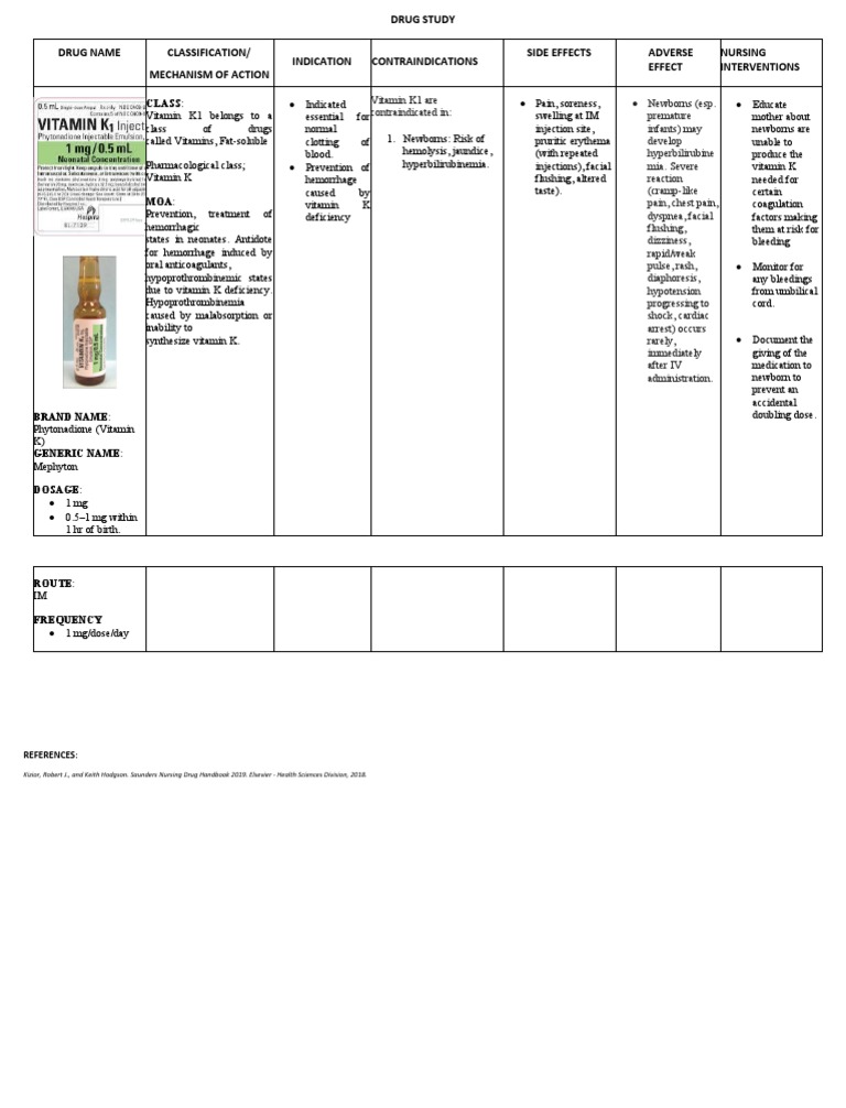 VITAMIN K Drug Study PDF Bleeding Vitamin