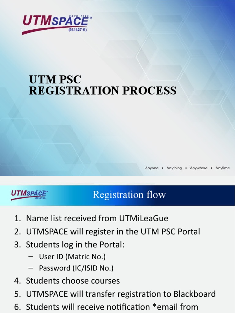 UTM PSC (Registration Process) Latest PDF