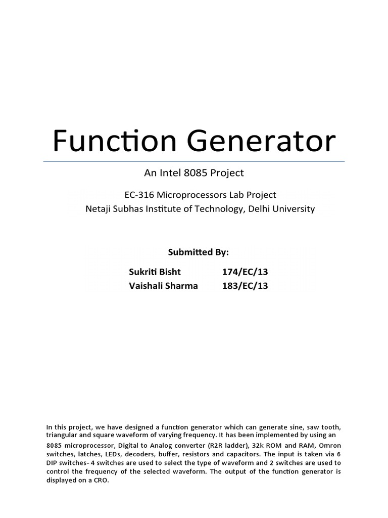 Intel 8085 Function Generator Project | PDF