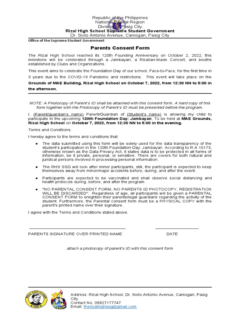 Parent Consent for Jambayan Event | PDF
