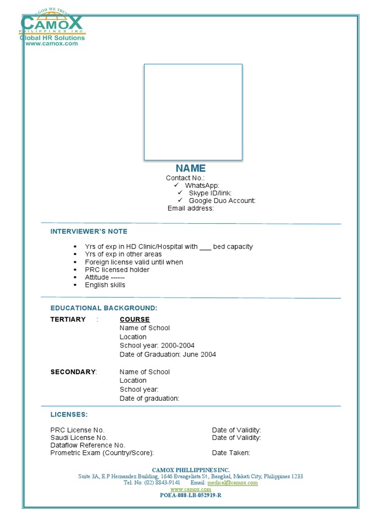 Sample format of CV | PDF