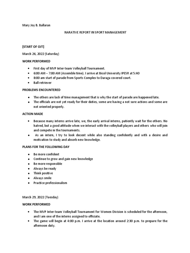 Narrative Report Must Do Asap PDF Volleyball