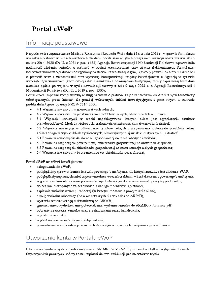 A Portal EWoP - Informacje I Sposób Logowania Ost | PDF