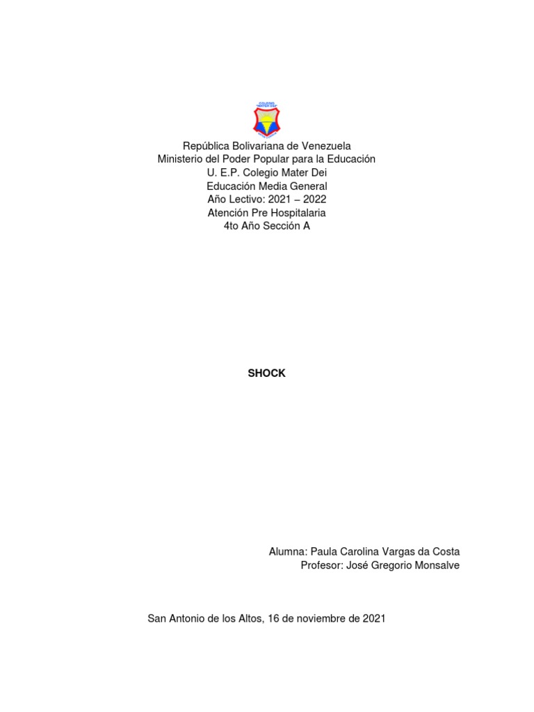 Ensayo Shock Aph. Paula Vargas PDF Choque (circulatorio) Primeros