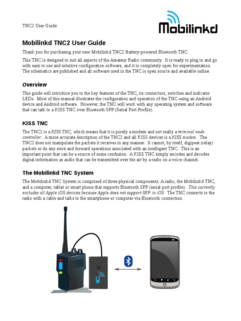 Mobilinkd TNC2 Users Guide PDF Bluetooth Radio