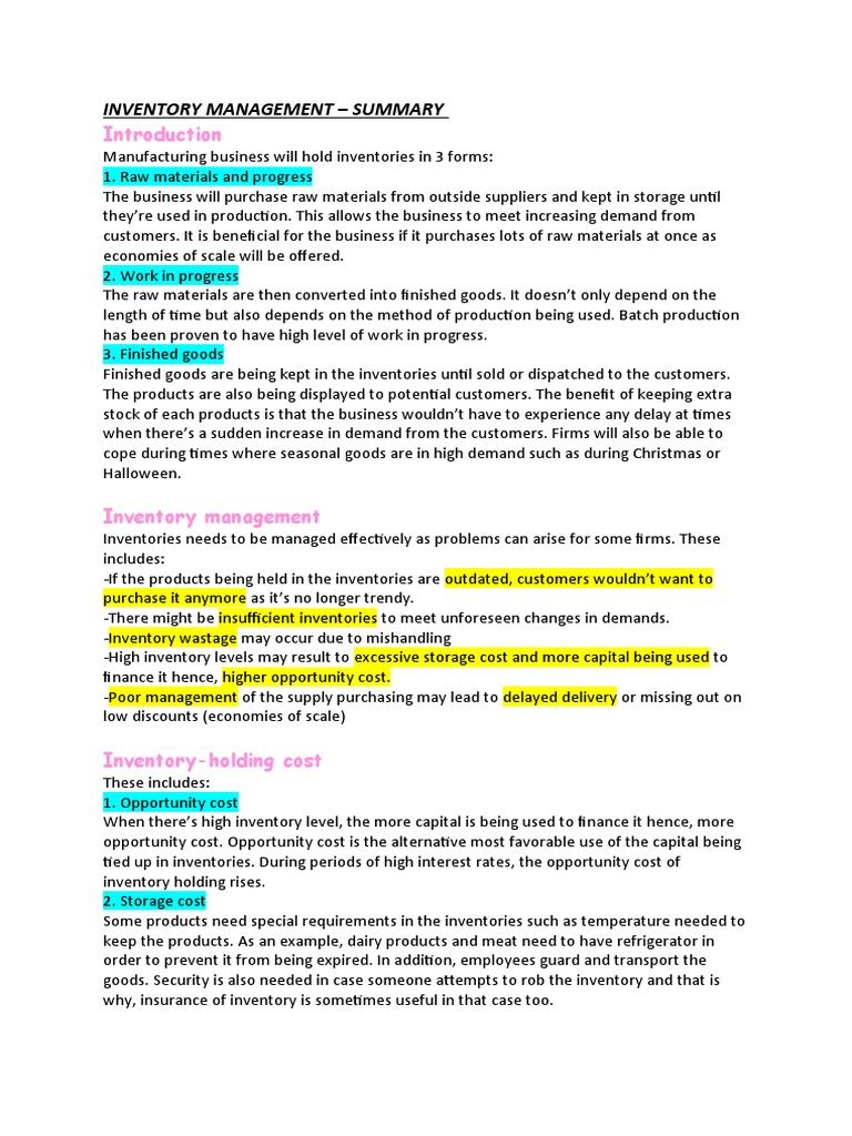 Inventory Management Summary Download Free Pdf Inventory Lean
