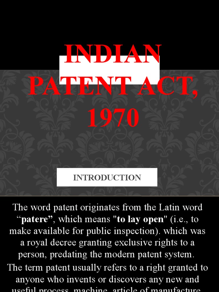 Indian Patent Act, 1970 PDF License Patent