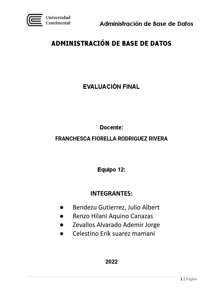 Examen Final | PDF | Servidor SQL de Microsoft | Bases de datos