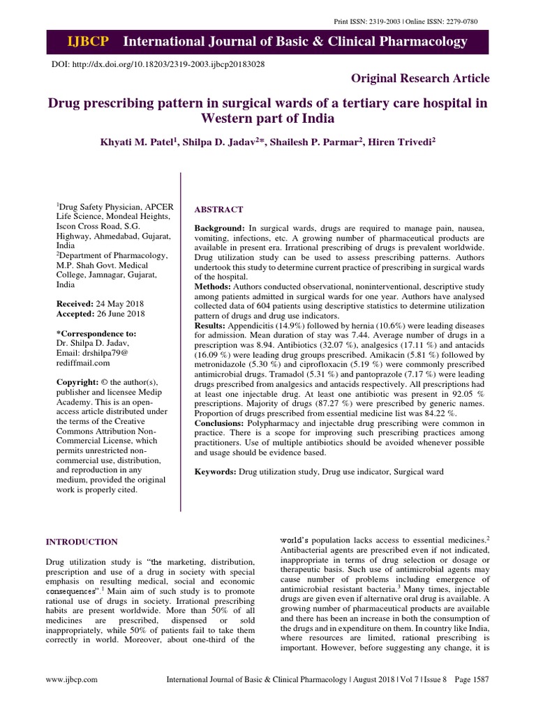 Drug Prescribing Pattern in Surgical Wards of A Te | PDF | Prescription ...