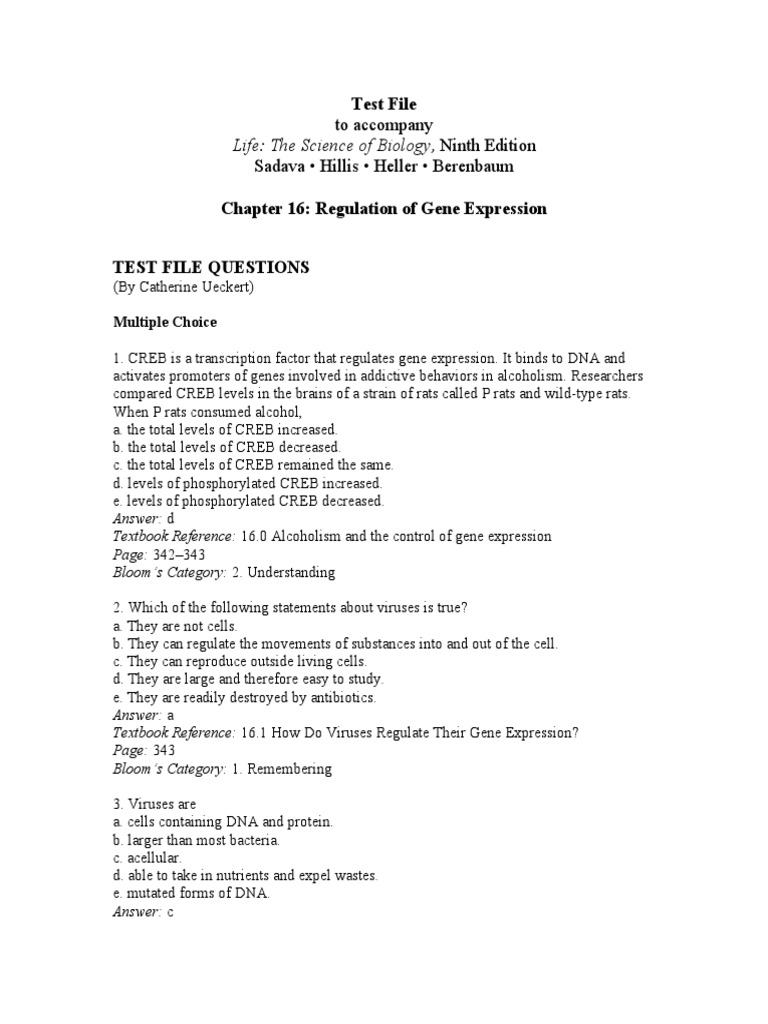 Ch16 test file regulation of gene expression pdf operon repressor