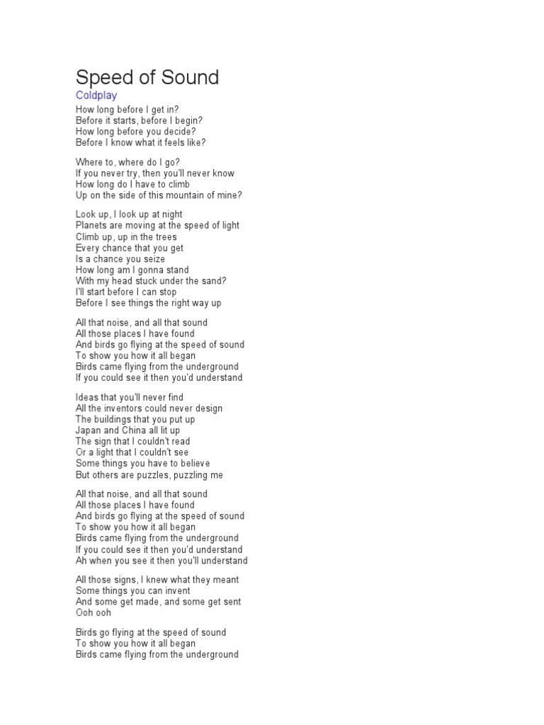 Coldplay speed of sound pdf