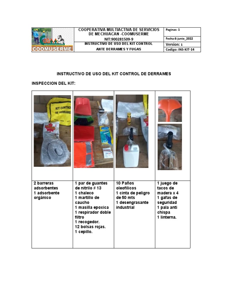 Instructivo de Uso del Kit Antiderrames | PDF | Adsorción | Naturaleza