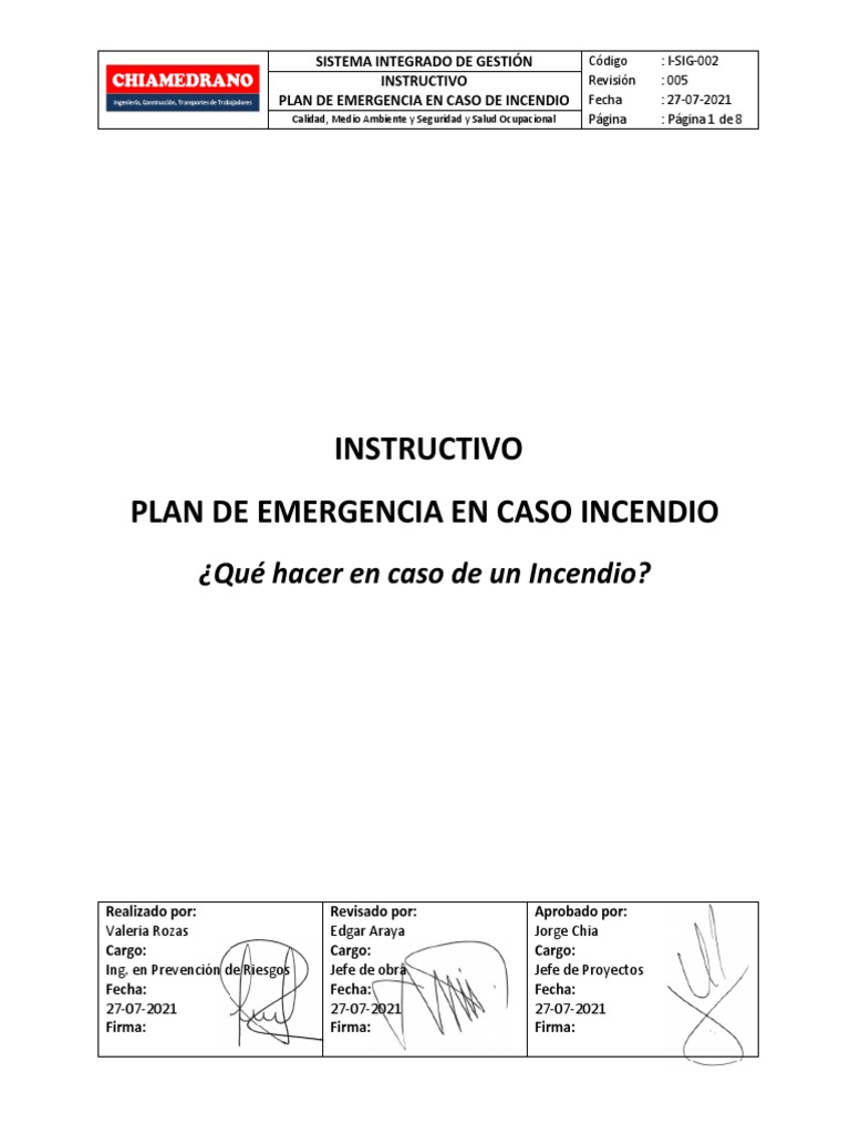 Plan de Emergencia por Incendio | PDF | Incendios | Seguridad y salud ...