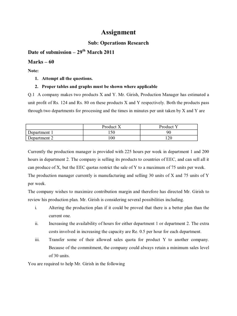 Or Assignment 2011 | PDF