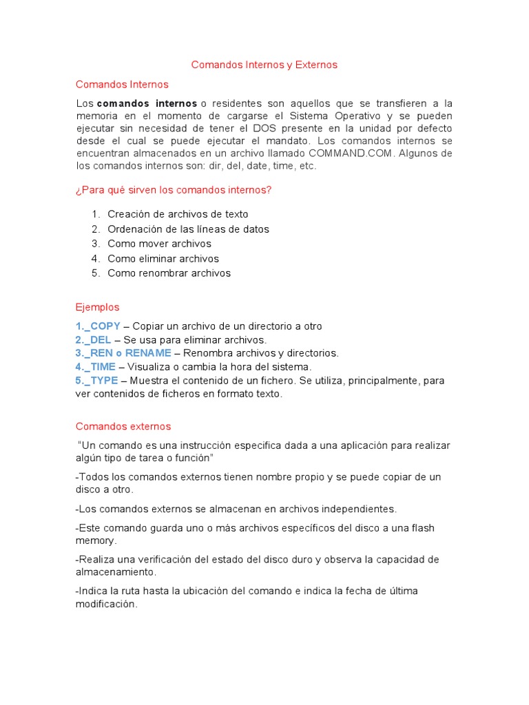 Comandos Internos y Externos en Sistemas | PDF