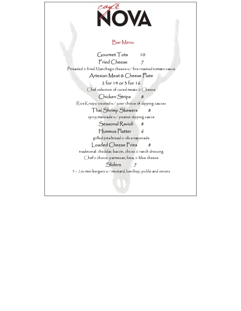 Bar Menu Offerings and Prices | PDF