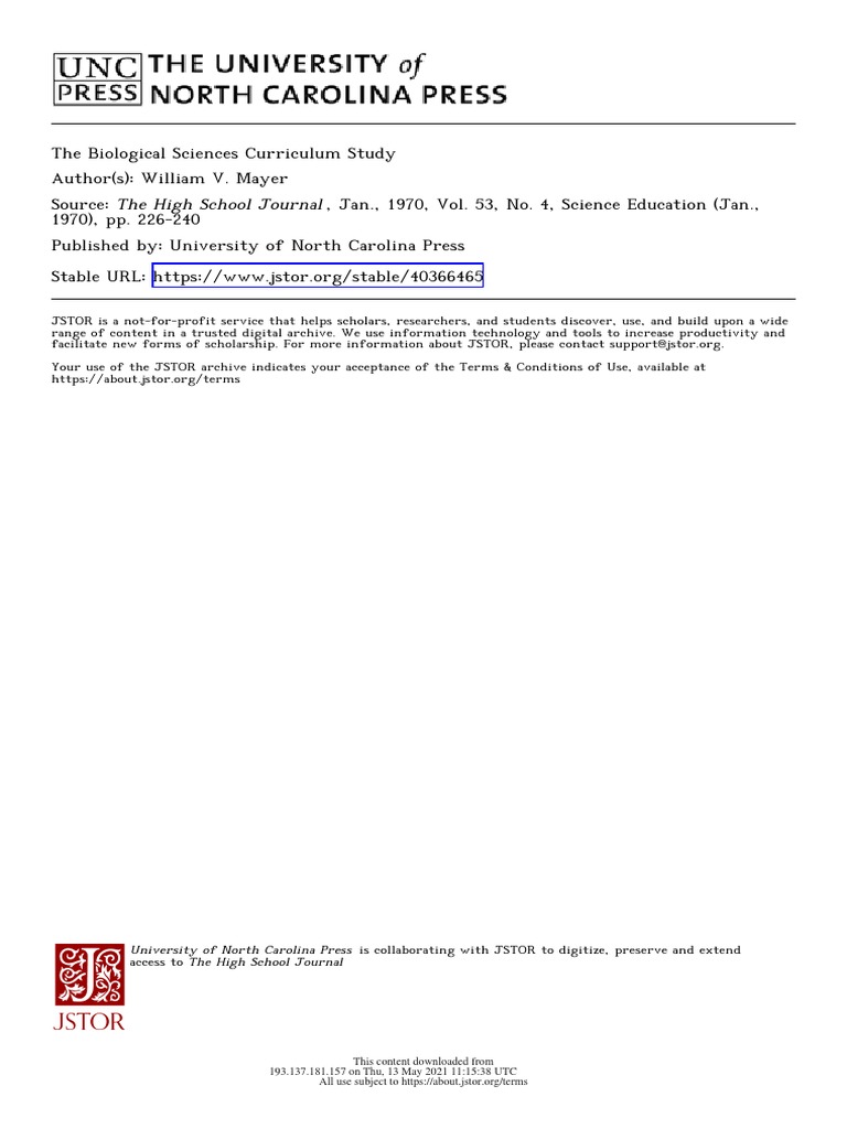 William V. Mayer 1964 The American Biological Sciences Curriculum