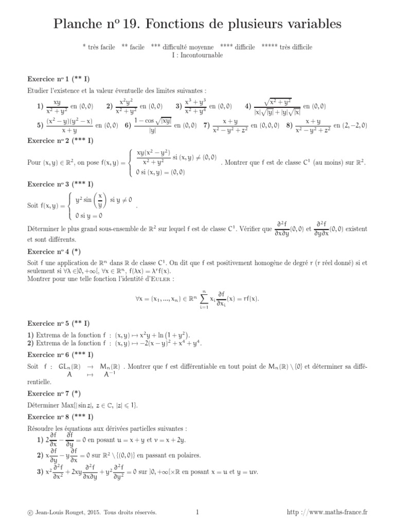 Exercices sur les fonctions multivariables | PDF | Calcul différentiel ...