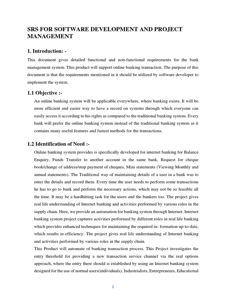 Srs for bank management system pdf software testing online banking