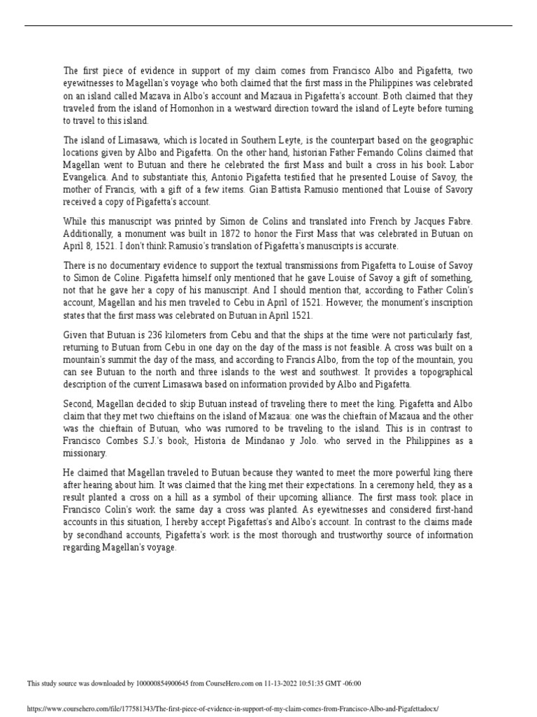 Albo and Pigafetta on First Mass Evidence | PDF | Age Of Discovery ...