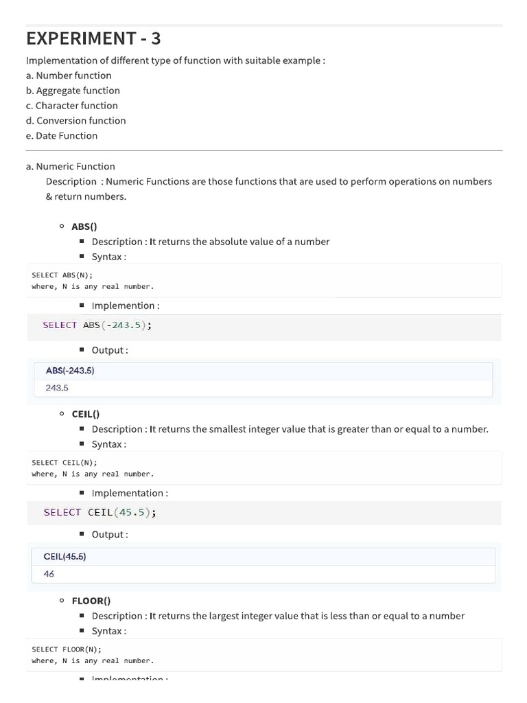 Implementation of Different Type of Function With Suitable Example A ...