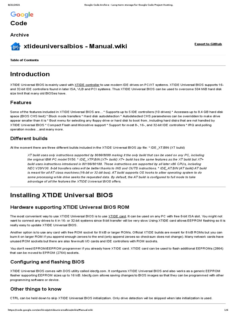 XTIDE Universal BIOS Manual | PDF | Bios | Booting