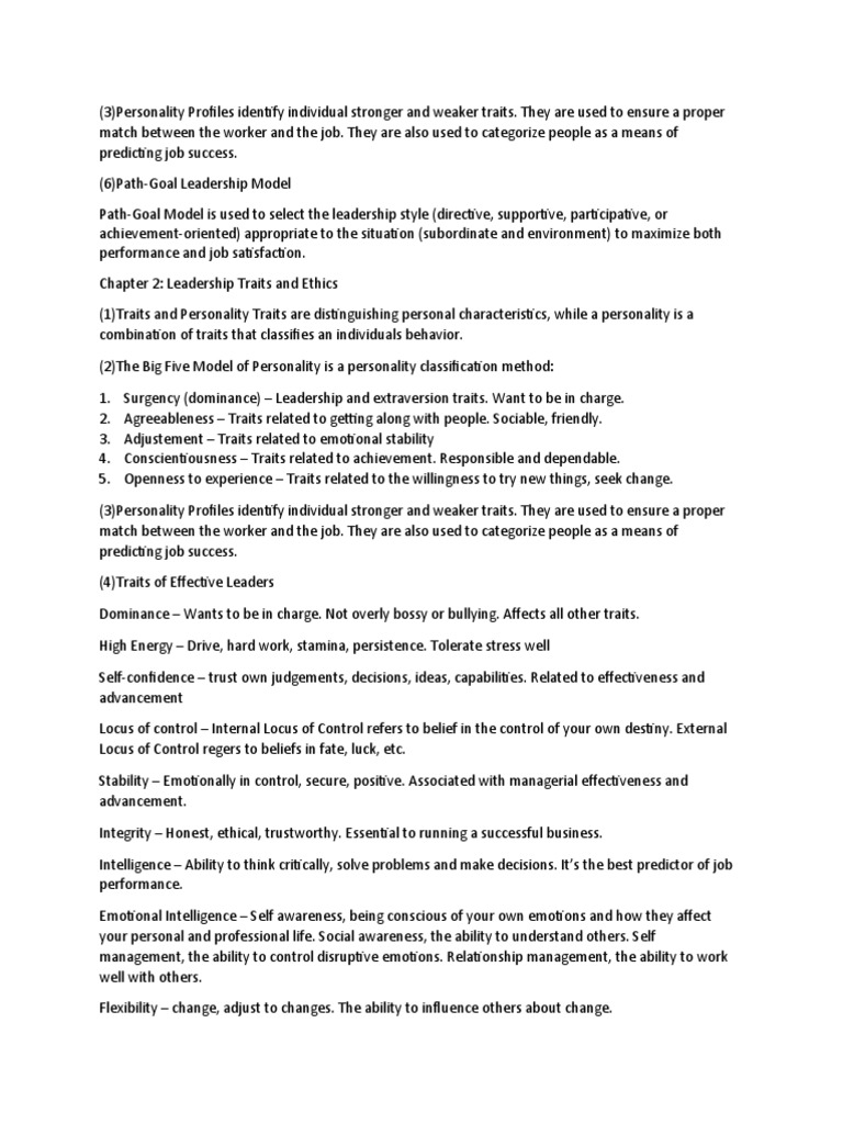 Big Five Traits in Leadership Analysis | PDF | Leadership | Attitude ...