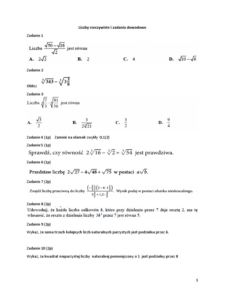 Sprawdzian Liczby Rzeczywiste Klasa 1 Liceum Nowa Era Pdf 1.liczby Rzeczywiste | PDF