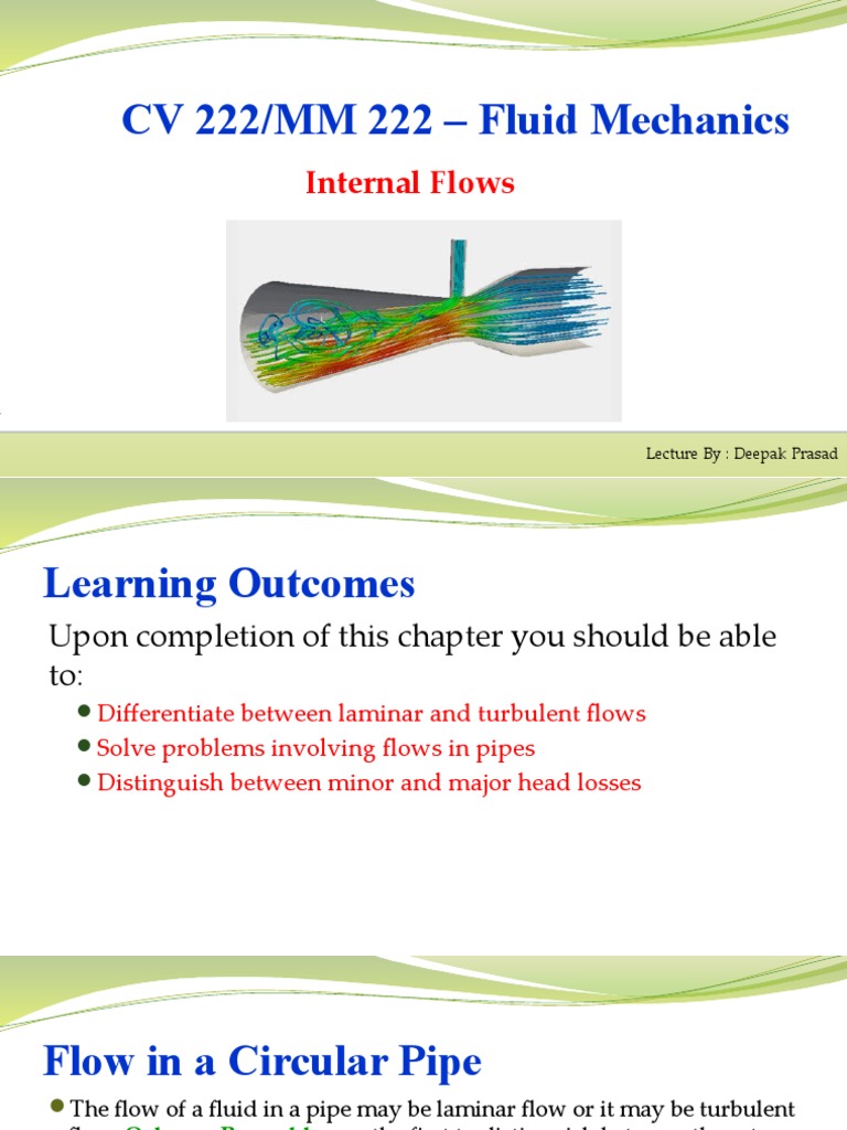 Internal Flow PDF Fluid Dynamics Reynolds Number