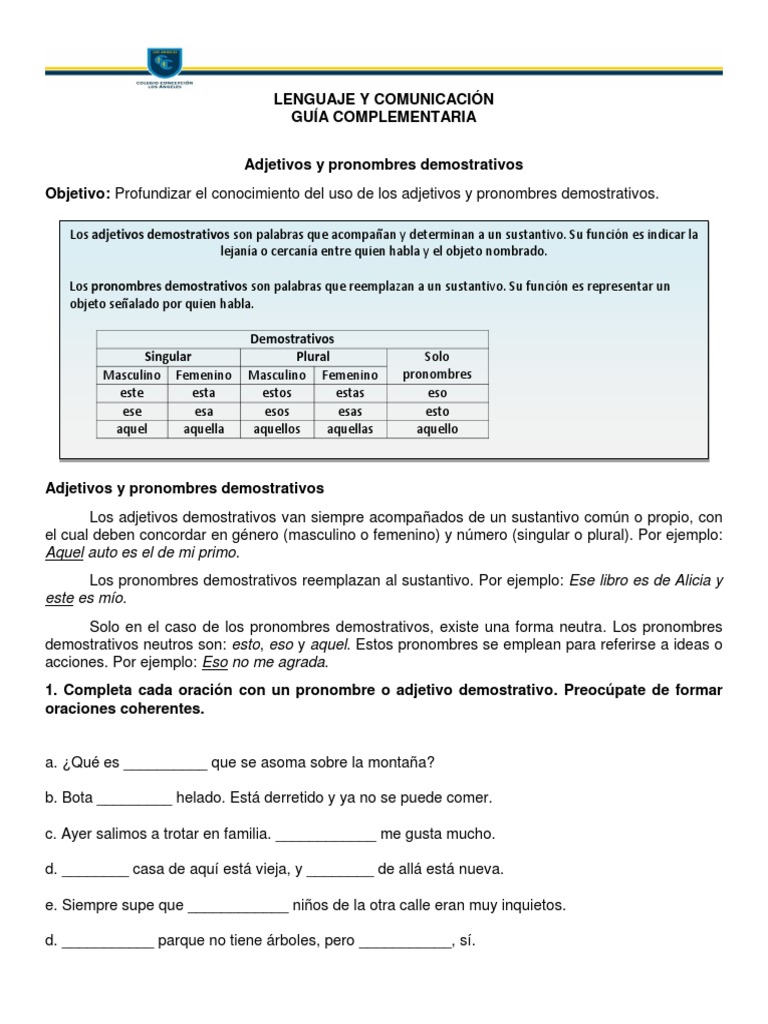 Adjetivos y Pronombres Demostrativos | PDF | Artes del Lenguaje y ...