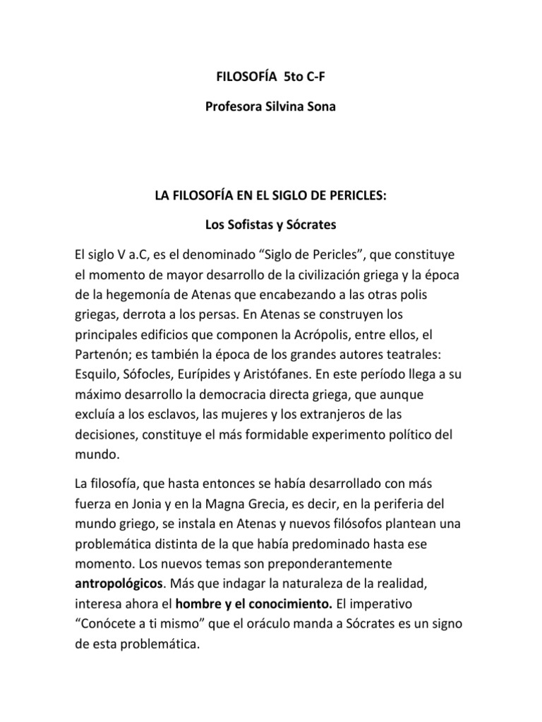 La Filosofía en El Siglo de Pericles | PDF | Sócrates | Antigua Grecia