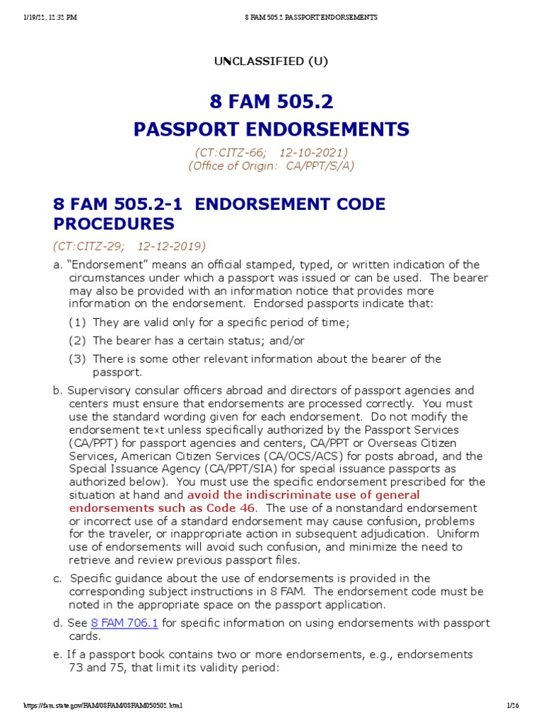 8 Fam 505.2 Passport Endorsements PDF Passport U.S. State