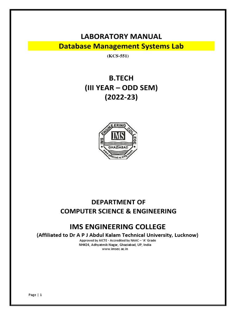 Lab Manual Dbms PDF Sql Relational Database
