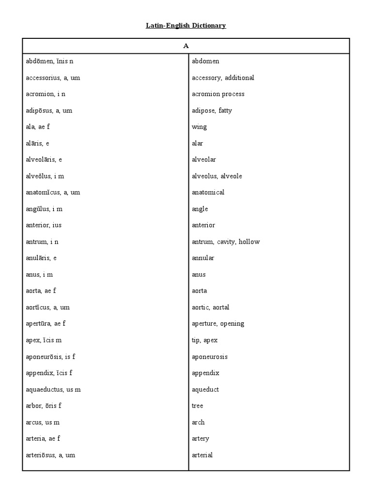 Latin Anatomy Terms Dictionary | PDF | Human Anatomy | Anatomy