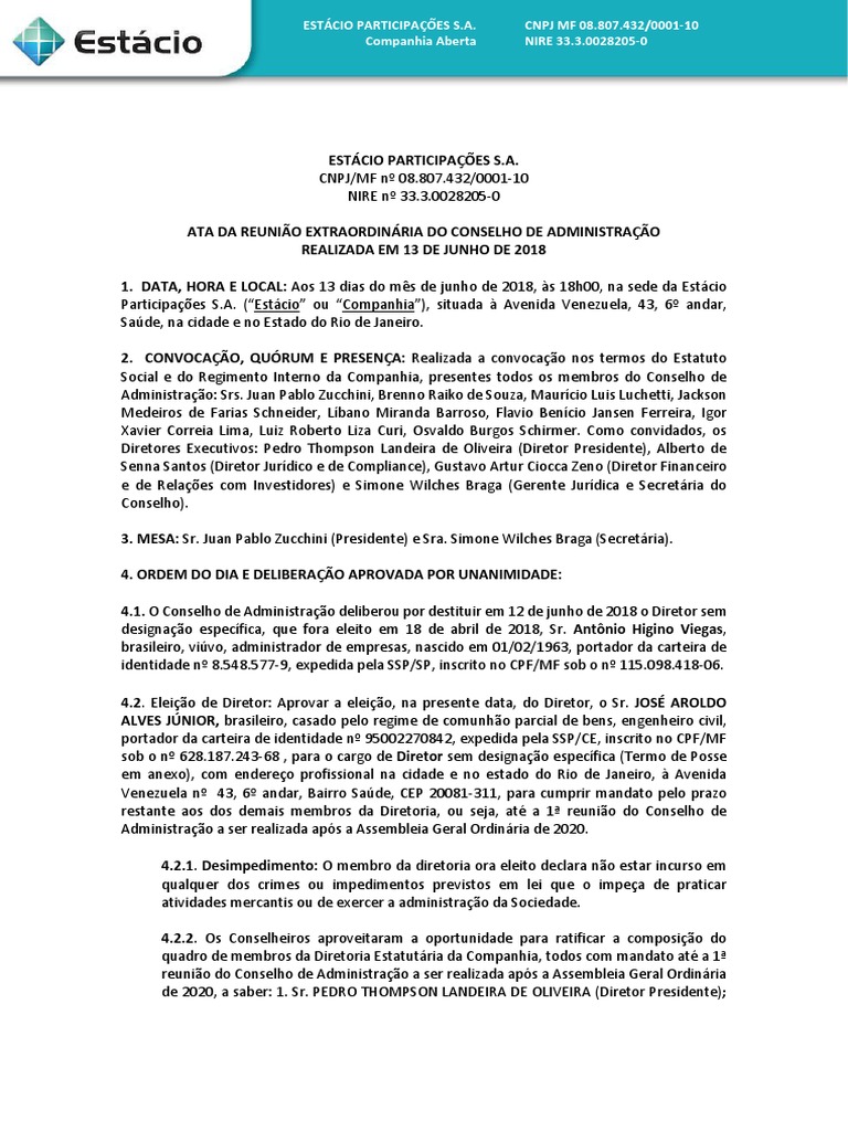 Ata Da Reuniao Do Conselho de Administracao | PDF | Arbitragem