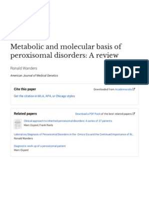 Metabolic and Molecular Basis of Peroxisomal Disorders: An In